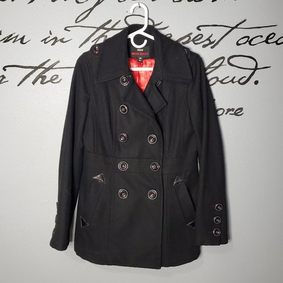 Miss Sixty Black Wool Double Breasted Pea Coat, M - Picture 1 of 9